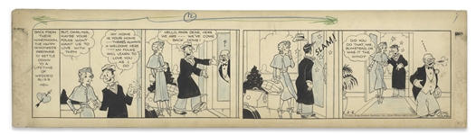 Chic Young Hand-Drawn Blondie Comic Strip From 1933 Titled Caught on the Draft -- Blondie & Dagwoods First Strip as a Married Couple at Home
